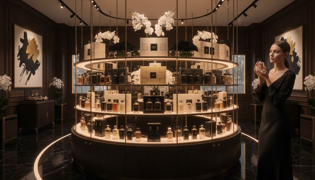 Luxurious boutique with bestselling perfumes display