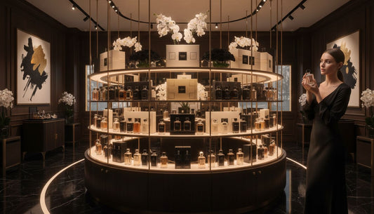 Luxurious boutique with bestselling perfumes display
