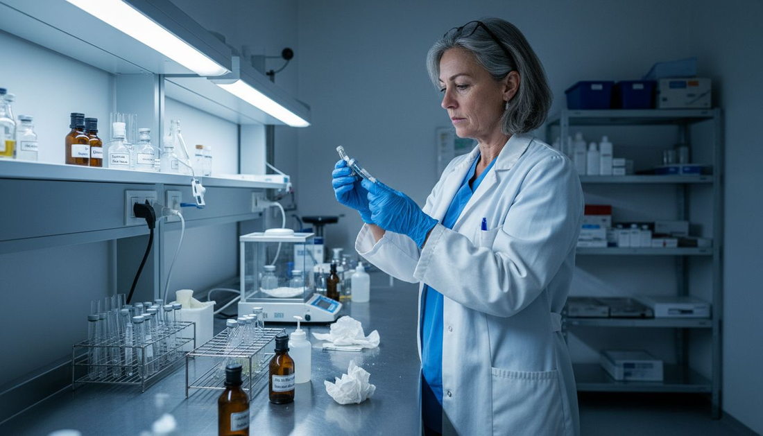 Eine Dermatologin untersucht verschiedene Parfüms im Labor auf ihre Hautverträglichkeit.