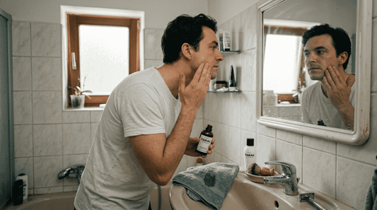 Nach der Rasur trägt man ein Aftershave auf, um die Haut zu beruhigen.